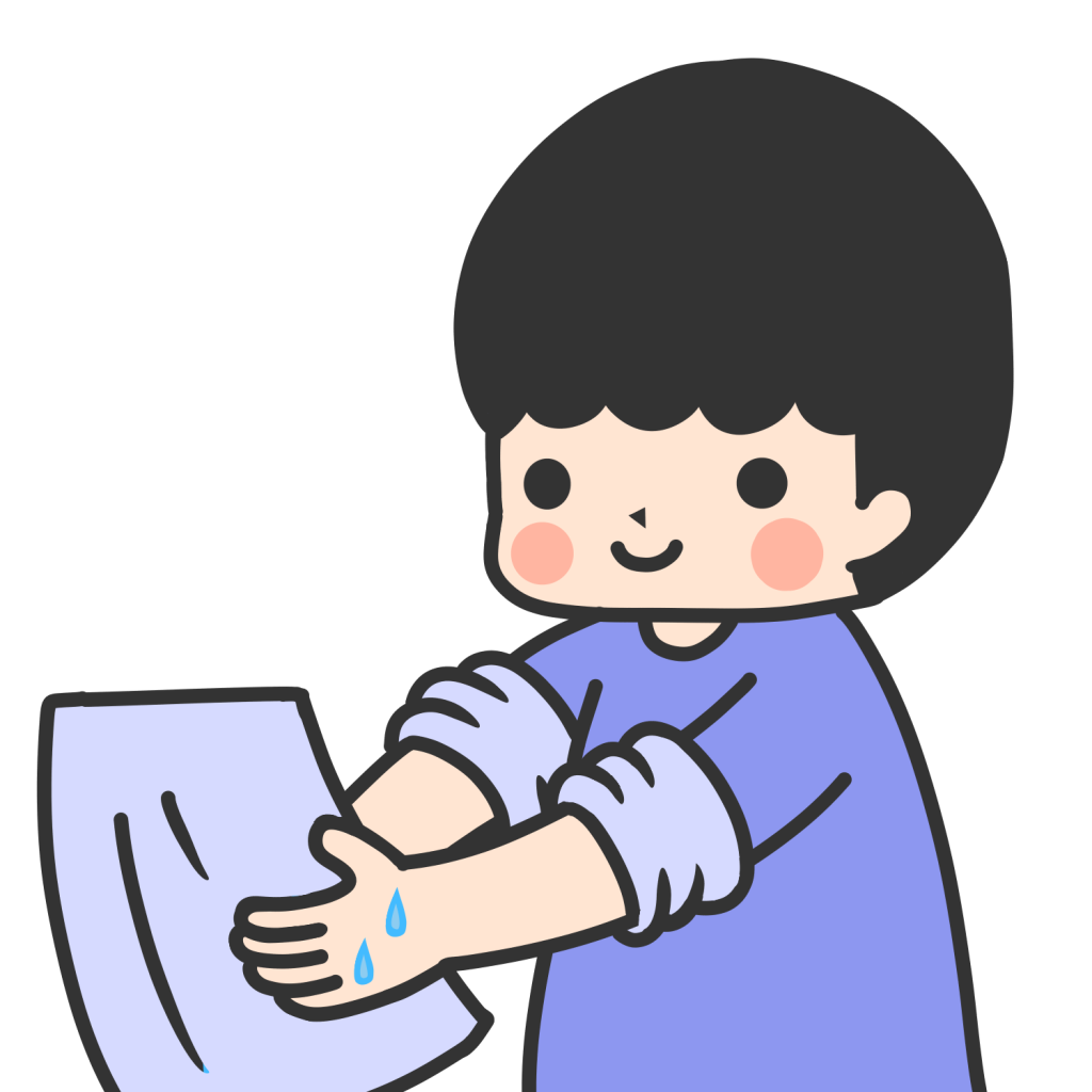 たおるでぬれたてをふく