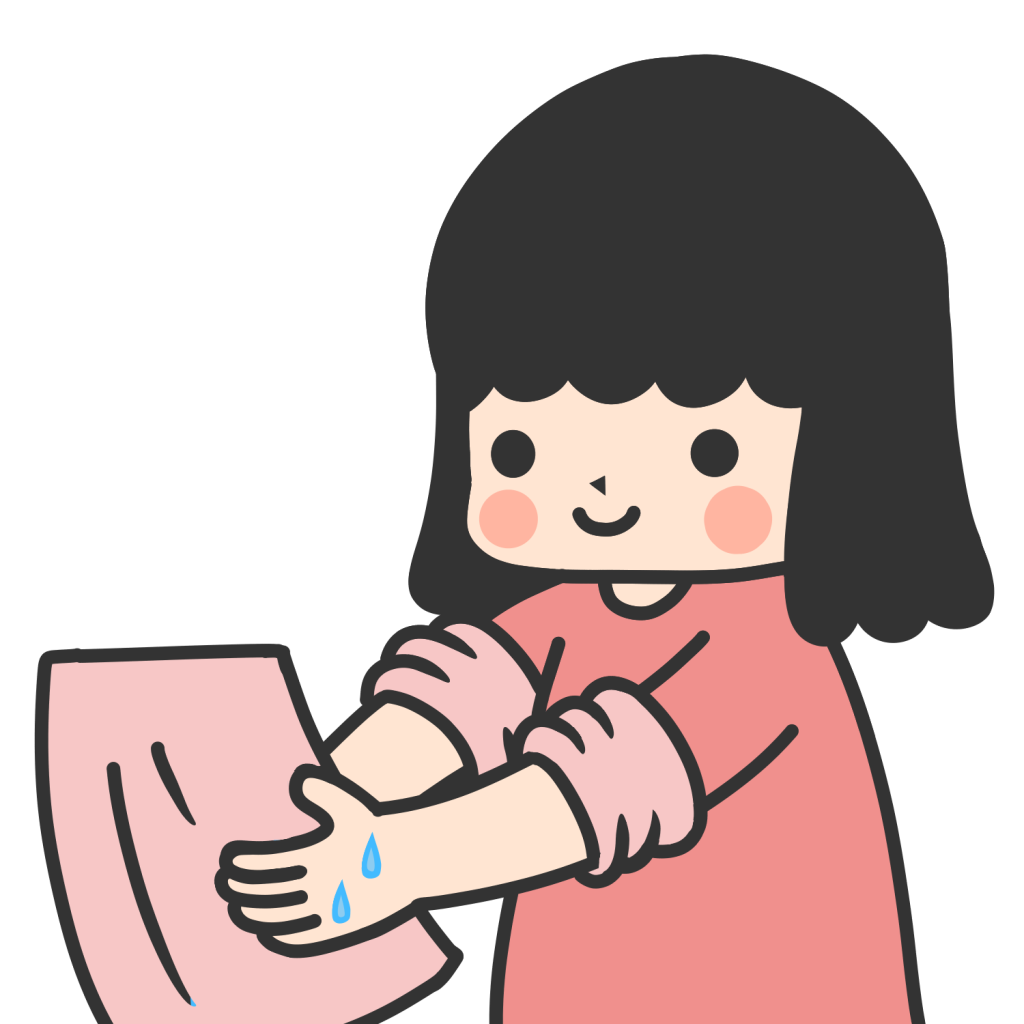 たおるでぬれたてをふく