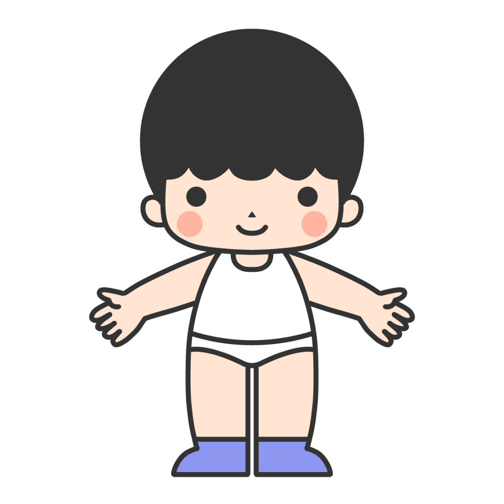 下着姿に靴下をはいている男の子