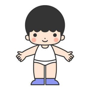 下着姿に靴下をはいている男の子